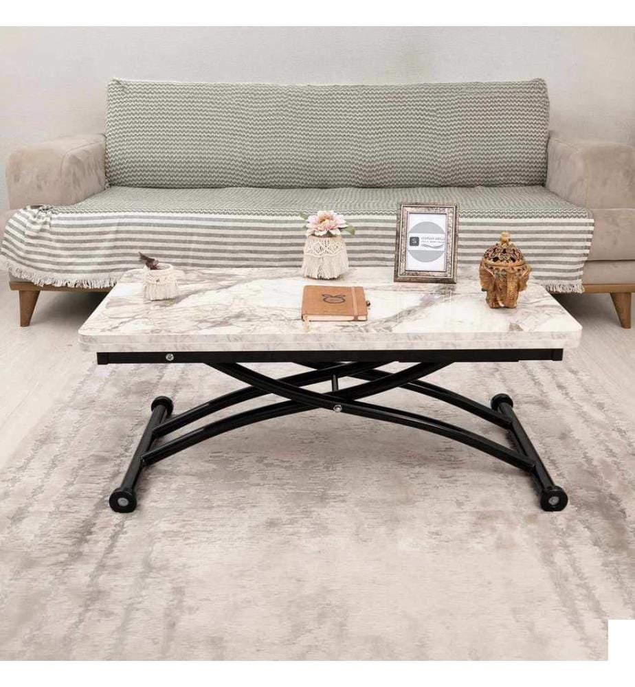 Table basse, 100 % MDF, marbre blanc, noir
