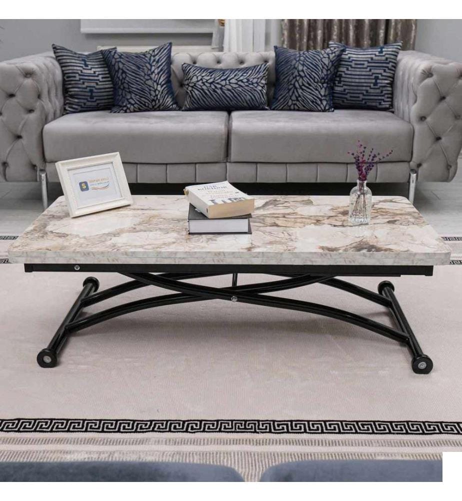 Table basse, 100 % MDF, marbre blanc, noir