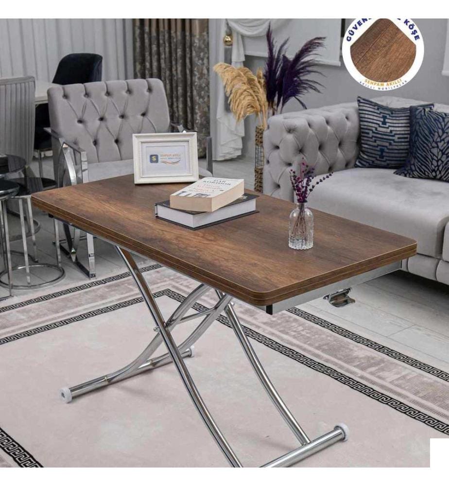 Table basse, 100 % MDF, noyer foncé, chromée