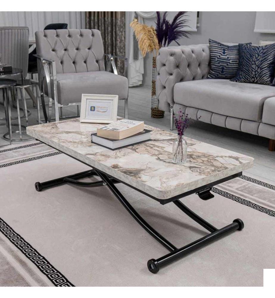Table basse, 100 % MDF, marbre blanc, noir
