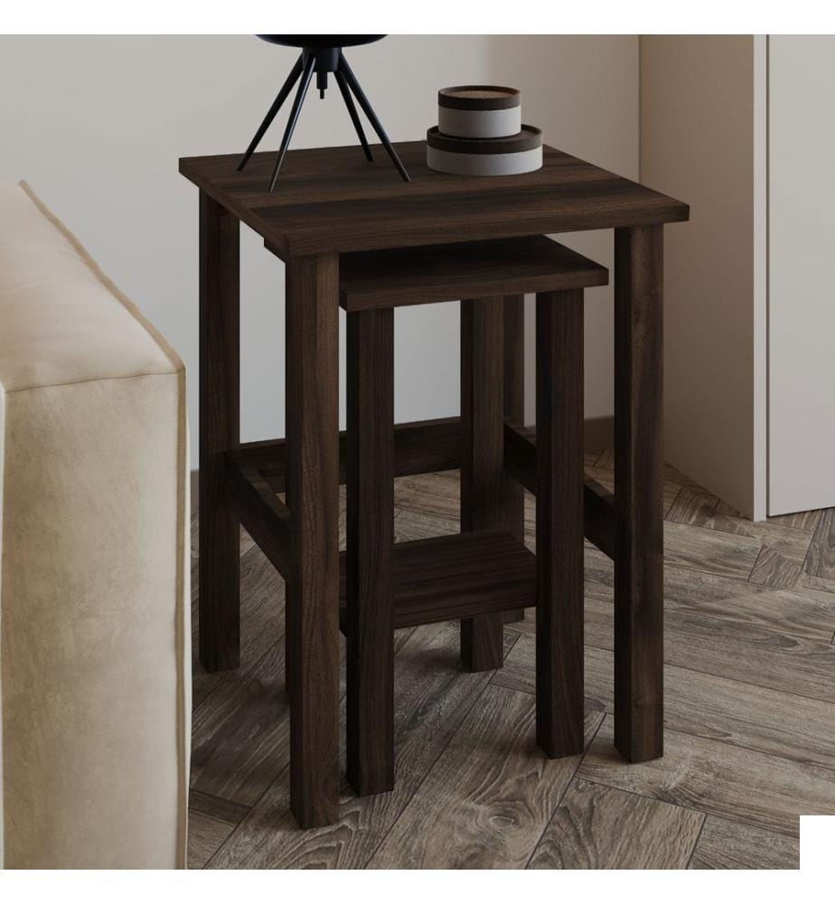 Ensemble de tables d'appoint, panneaux de particules 100 % mélaminés, noyer