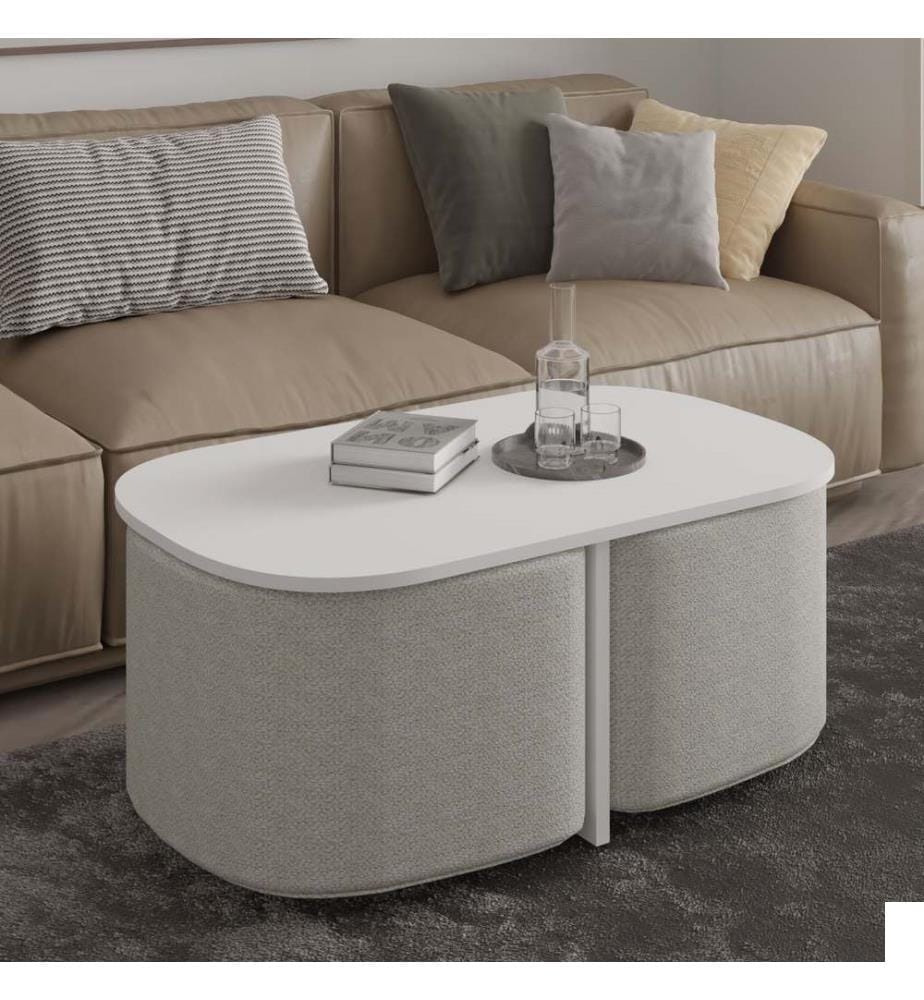 Ensemble table basse, panneau de particules 100 % mélaminé, blanc