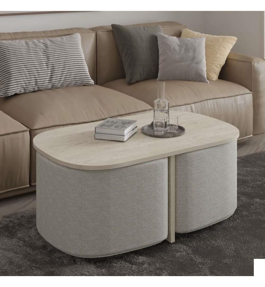 Ensemble table basse, panneau de particules 100 % mélaminé, travertin
