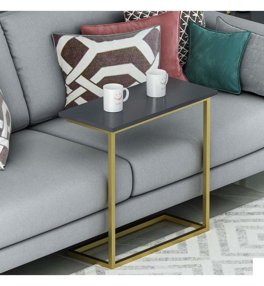 Table d'appoint, panneau de particules 100 % mélaminé, anthracite, or