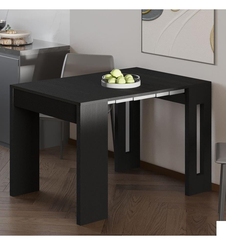 Console extensible, panneau de particules 100 % mélaminé, bois noir