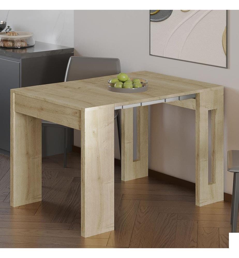 Console extensible, panneau de particules 100 % mélaminé, chêne saphir