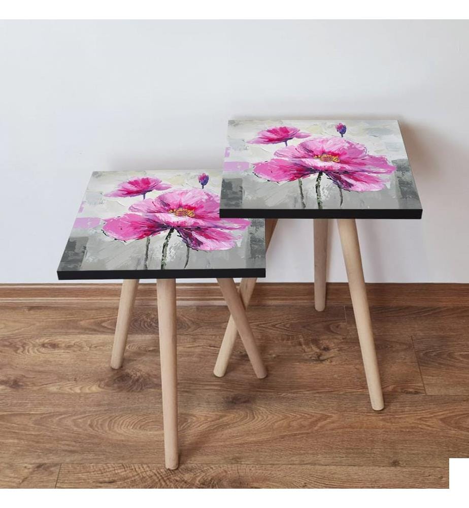 Table gigogne, 2 pièces, 100 % MDF, rose, violet, jaune, gris