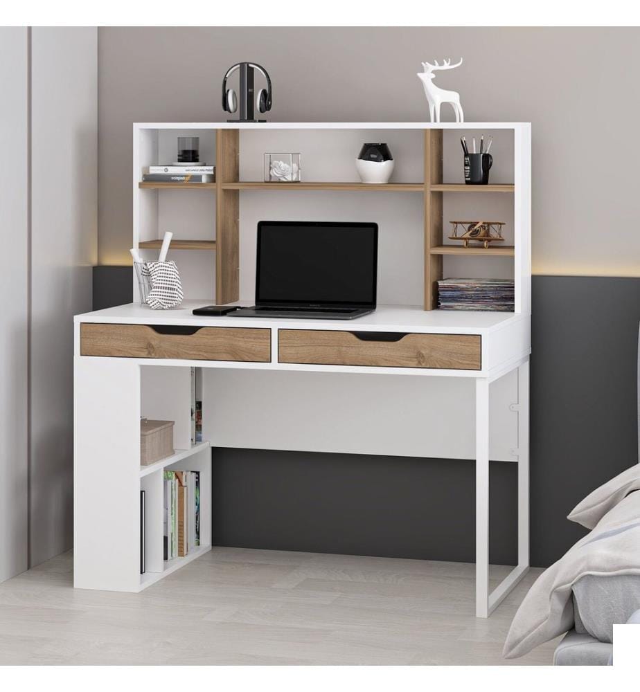 Bureau d'étude, panneau de particules 100 % mélaminé, blanc, noyer