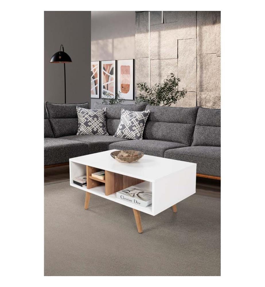 Table basse, panneau de particules 100 % mélaminé, blanc, noyer