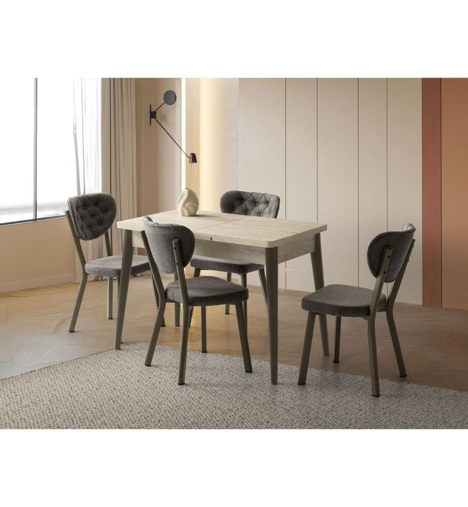 Table de salle à manger extensible, panneau de particules 100 % mélaminé, travertin, moka clair