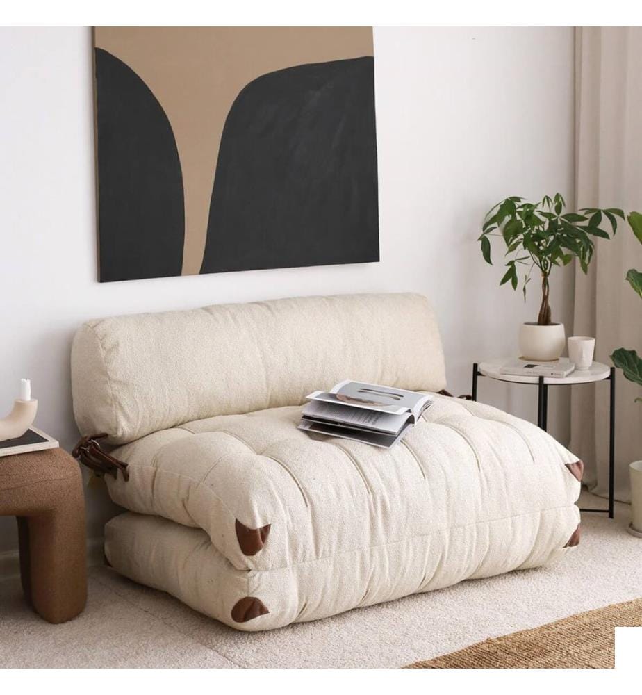 Canapé-lit 2 places, crème, 100 % polyester, tissu : Teddy
