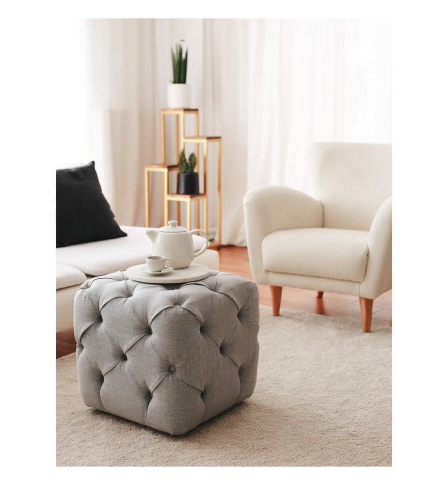 Pouf, gris, cadre : 100% bois, tissu : Lin