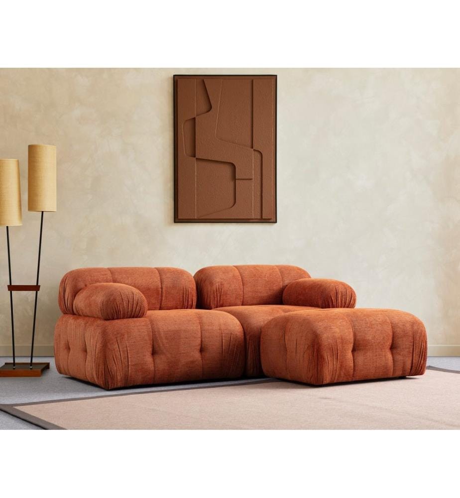 Canapé d'angle, orange, structure : BOIS DE HÊTRE / AGRAGÉ, tissu : 100 % POLYESTER, pieds en plastique