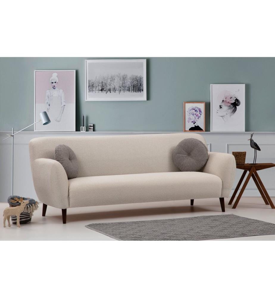 Beige, Canapé Lit, Bois Cadre De Hêtre , Panneau De Friperie