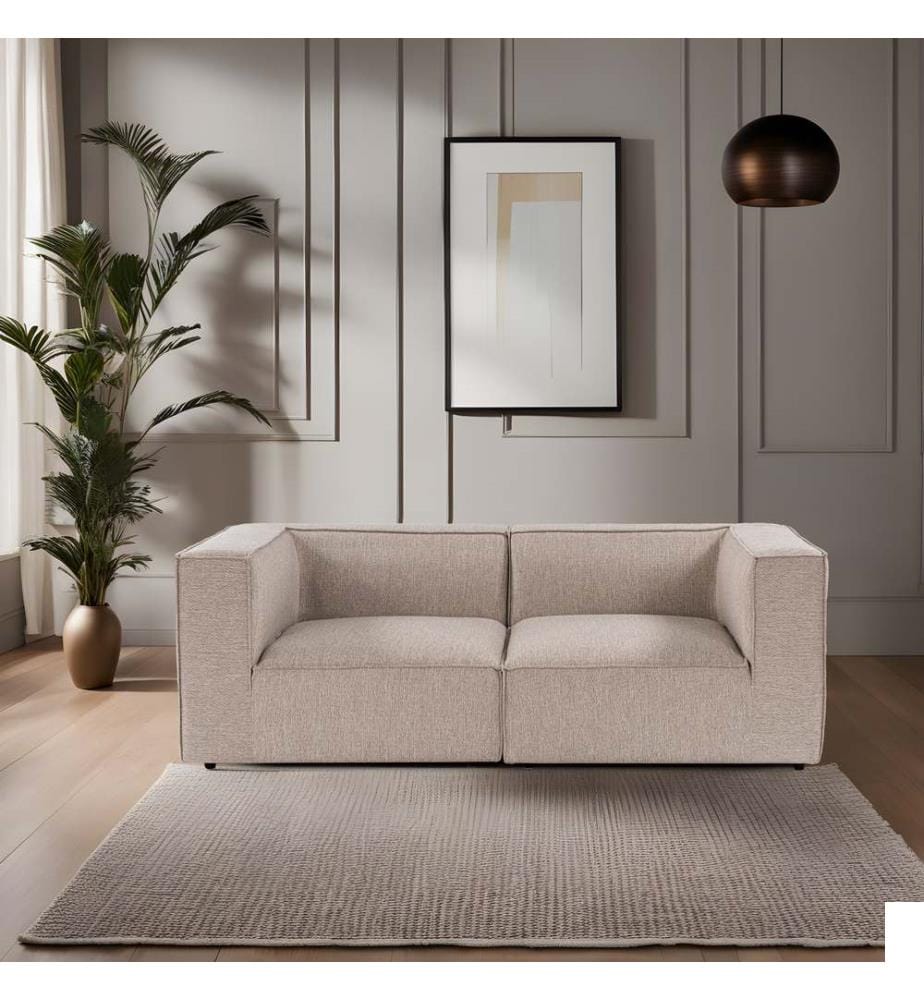 Canapé 2 places, beige sable, structure : 100% Hornbeam, tissu : 100% Linen