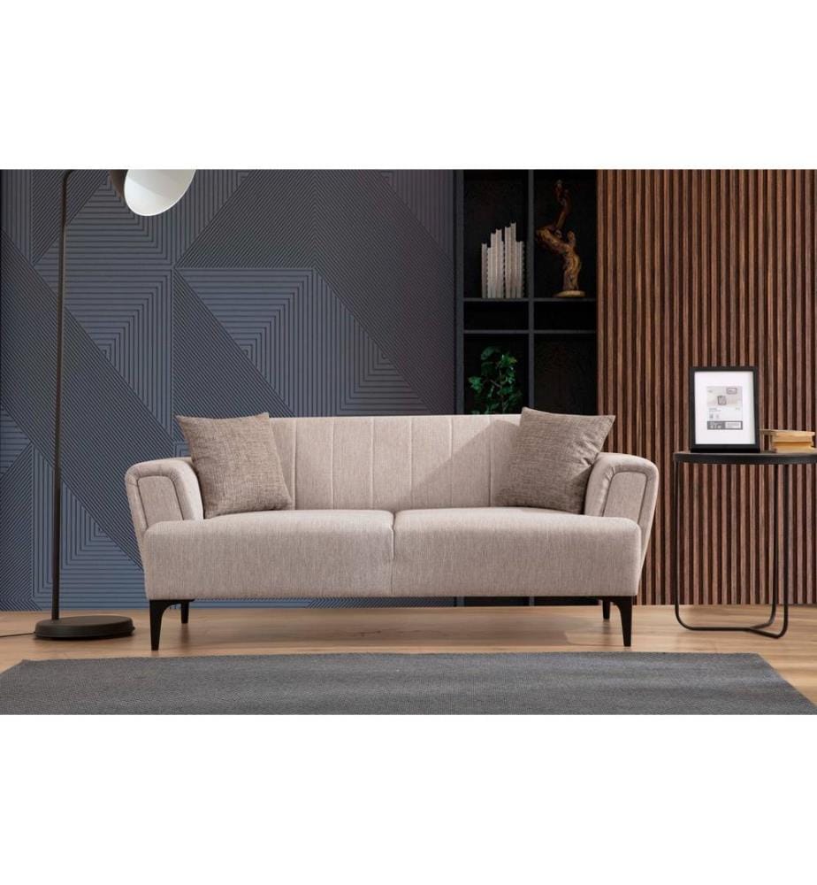 Canapé 2 places, beige, châssis : Bois de hêtre / Chipboard, tissu : 100% polyester