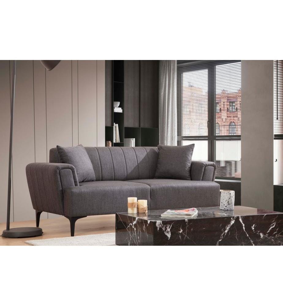 Canapé 2 places, gris foncé, châssis : Bois de hêtre / Chipboard, tissu : 100% polyester