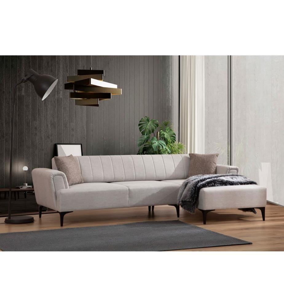 Canapé-lit d'angle, écru, châssis : Bois de hêtre / Chipboard, tissu : 100% polyester