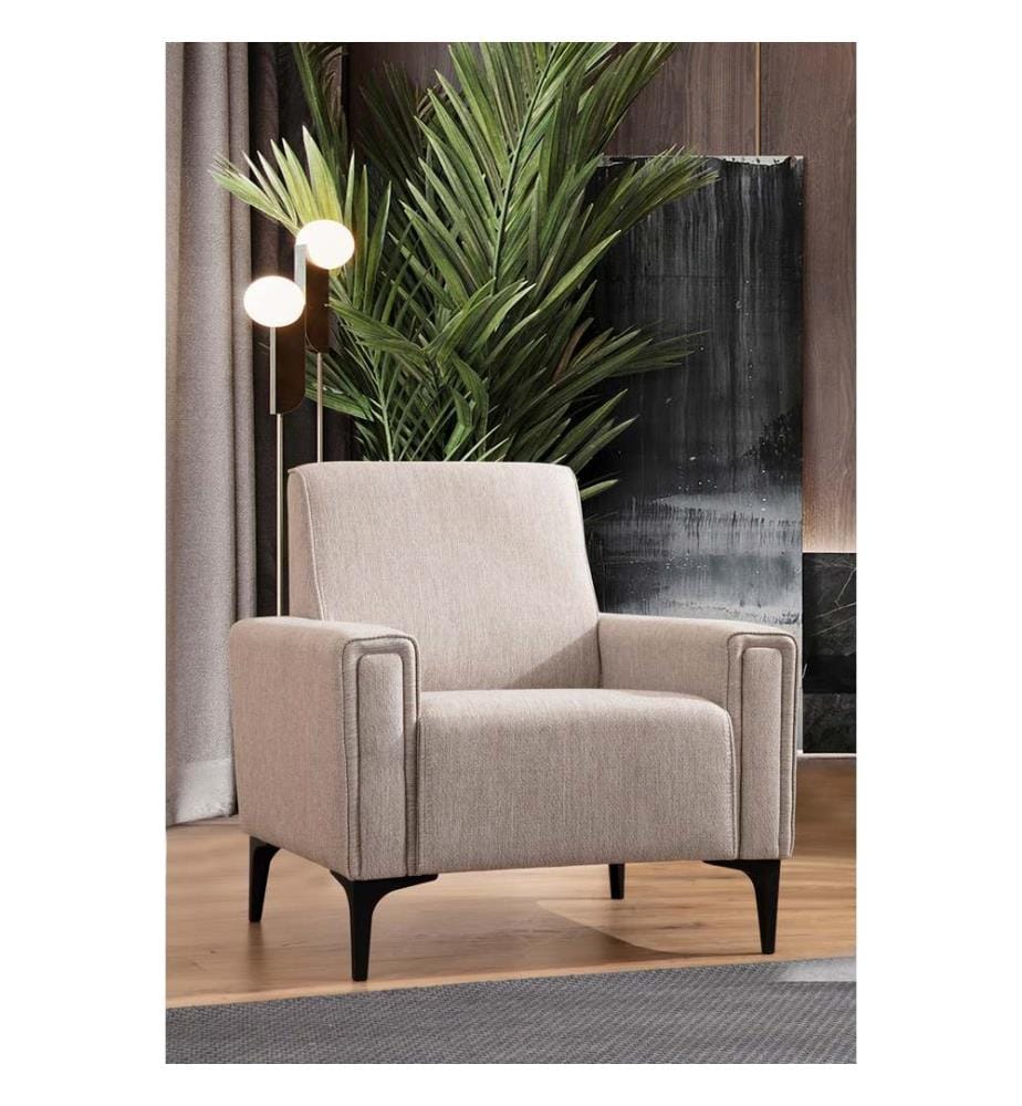 Canapé 1 place, Light Brown, châssis : Bois de hêtre / Chipboard, tissu : 100% polyester