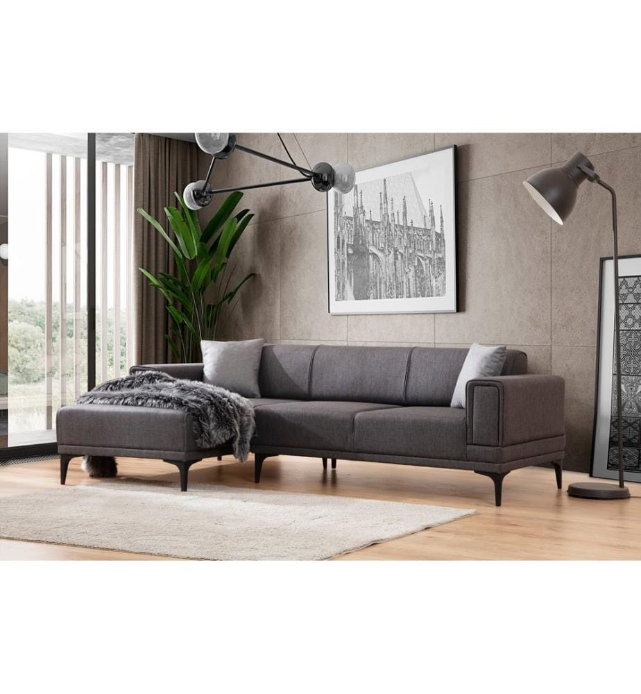 Canapé-lit d'angle, gris foncé, châssis : Bois de hêtre / Chipboard, tissu : 100% polyester