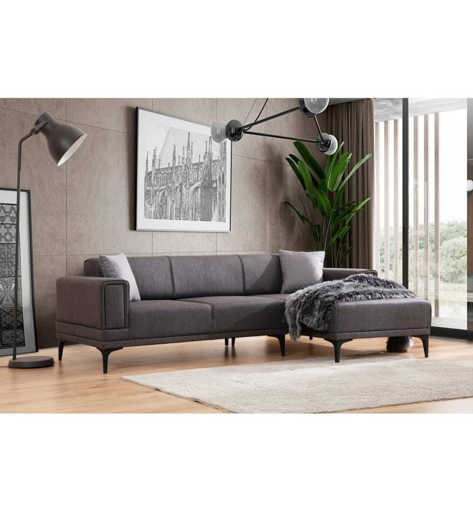 Canapé-lit d'angle, Dark Grey, châssis : Bois de hêtre / Chipboard, tissu : 100% polyester