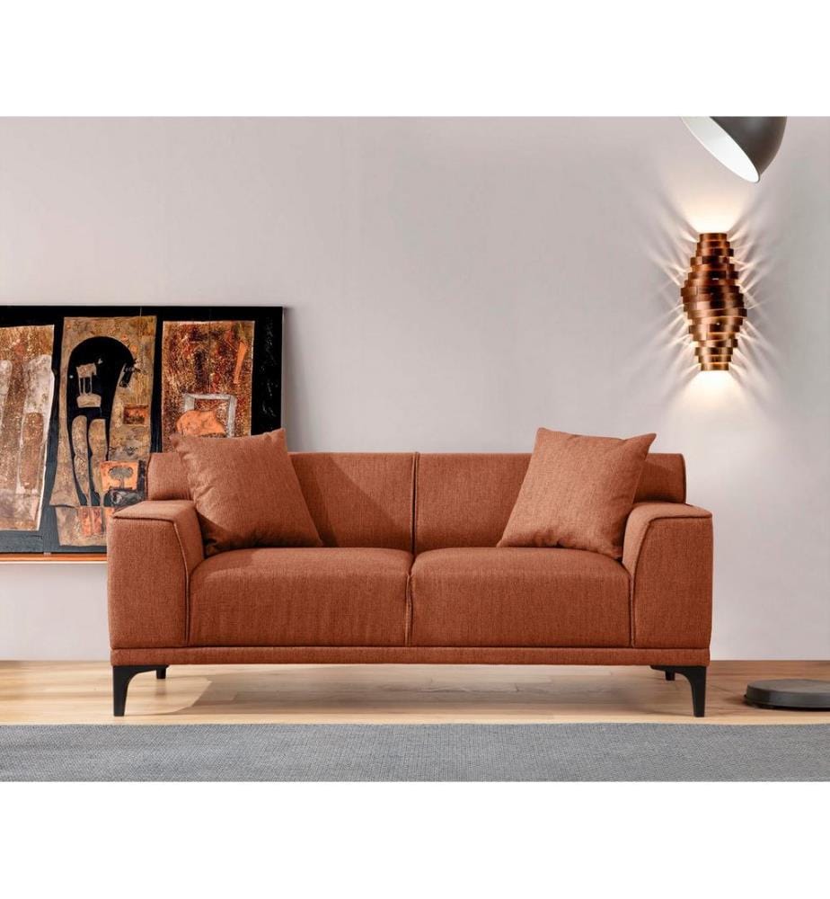 Canapé 2 places, orange, structure : BOIS DE HÊTRE / AG aggloméré, tissu : 100 % POLYESTER, pieds en plastique