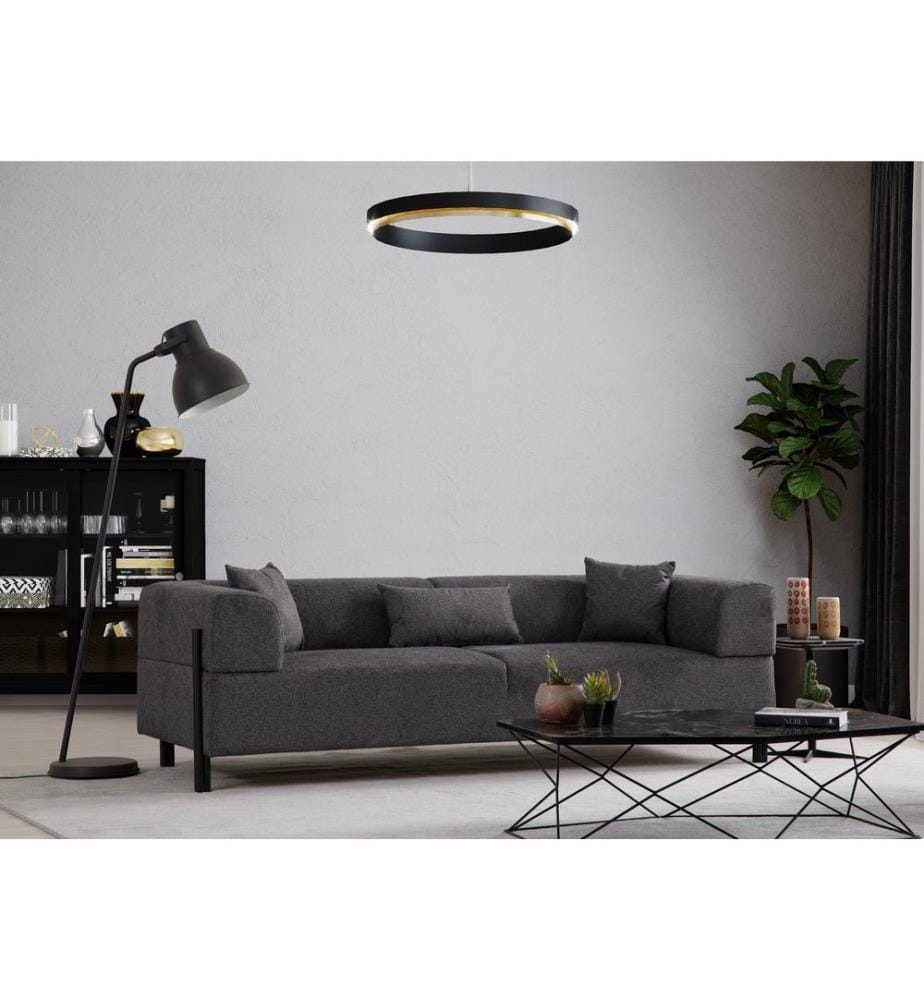 Canapé 3 places, anthracite, châssis : Bois de hêtre / Chipboard, tissu : 100% polyester