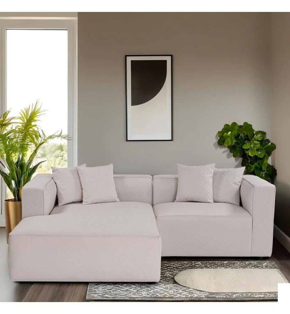 Canapé d'angle, écru, structure : HÊTRE, SAPIN ET AG aggloméré, tissu : TISSU DOUX, pieds en plastique