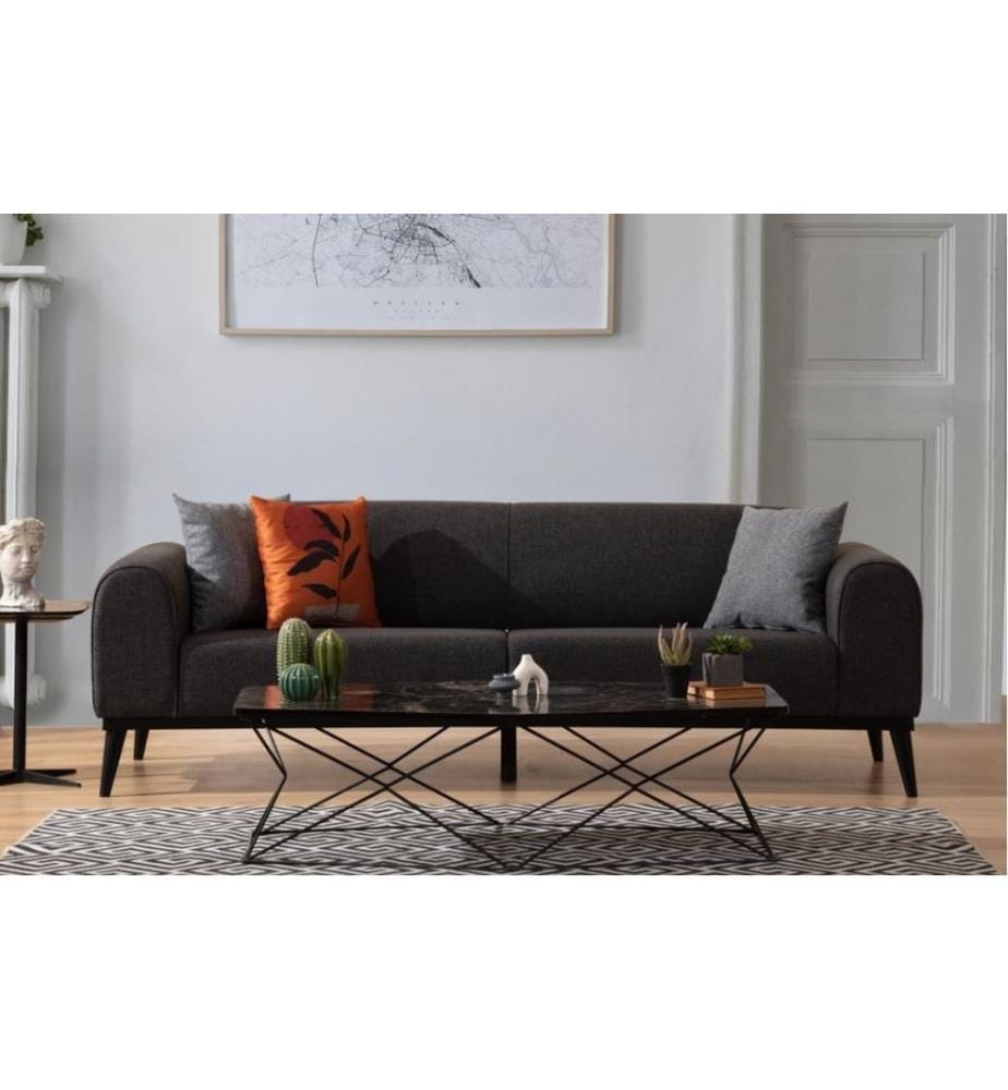 Canapé-lit 3 places, anthracite, structure : BOIS DE HÊTRE / AGRAGÉ, tissu : 100 % POLYESTER, pieds en bois
