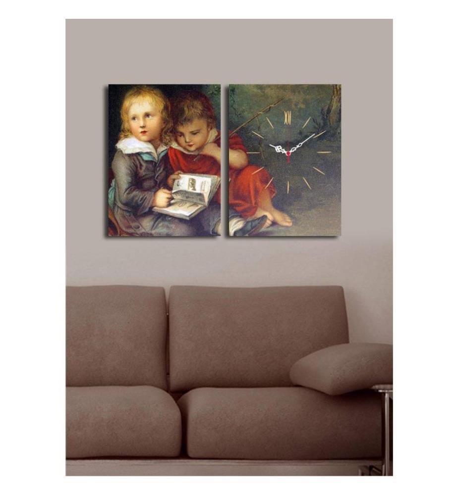 Horloge murale décorative en toile, 2 pièces, multicolore, toile daim