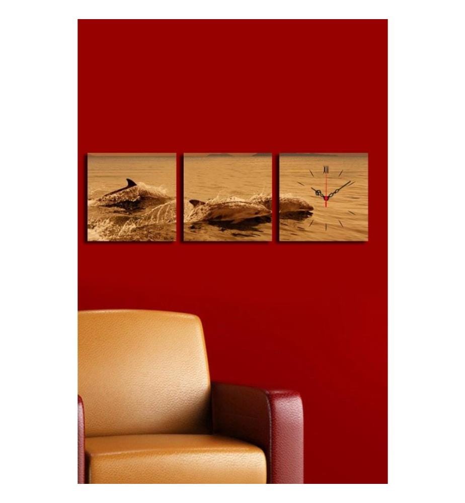Horloge murale décorative en toile, 3 pièces, multicolore, toile daim