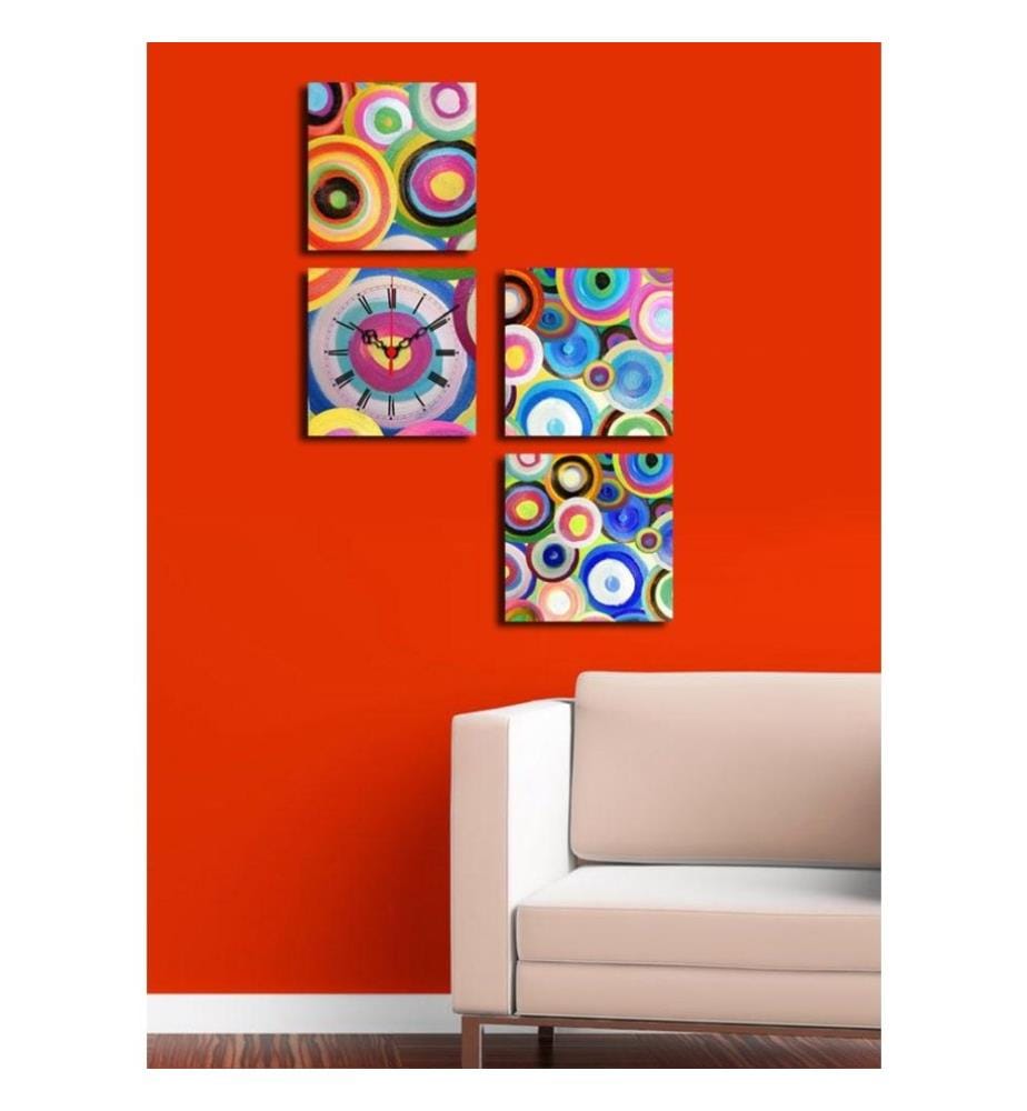 Horloge murale décorative en toile, 4 pièces, multicolore, toile daim
