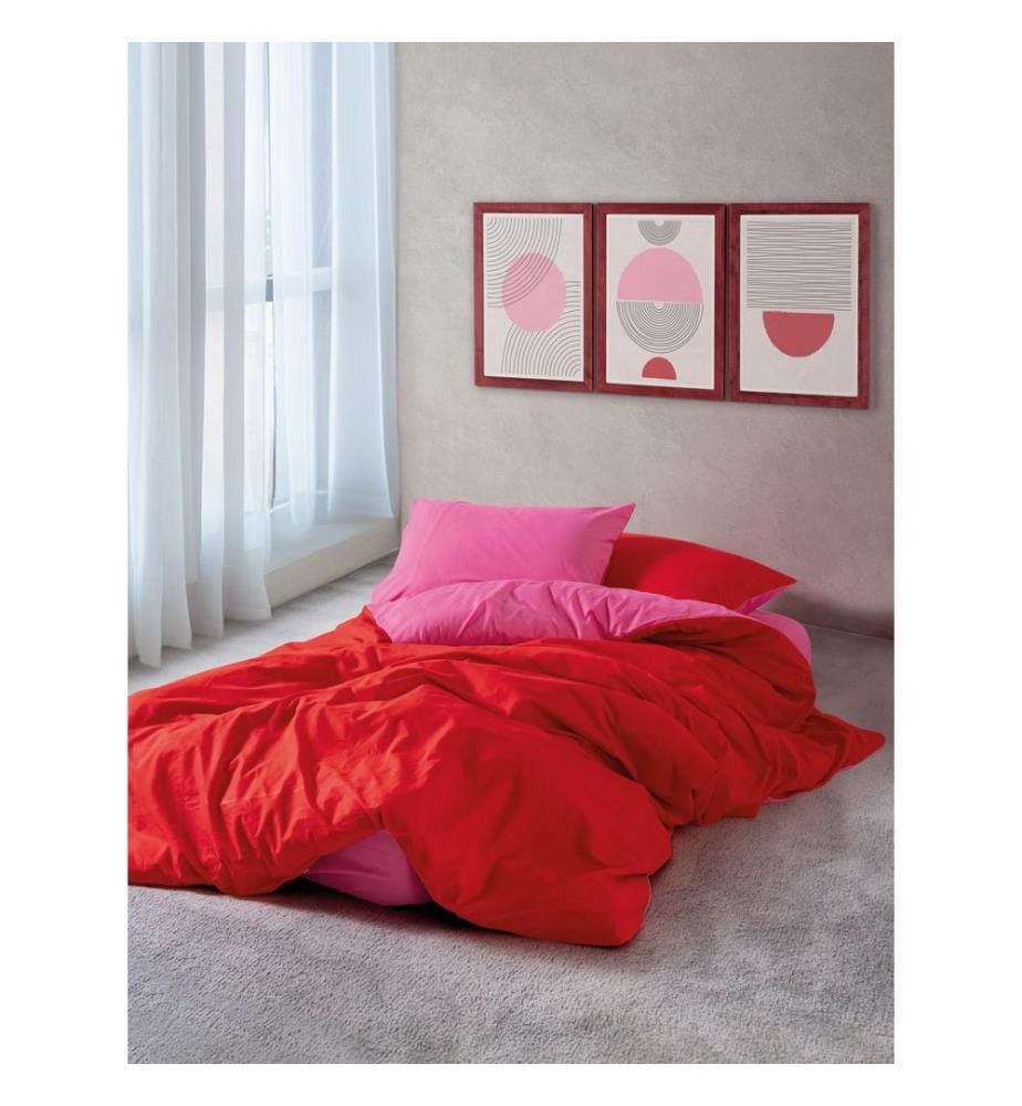 Ensemble housse de couette Ranforce King, rouge, fuchsia, 100 % COTON RANFORCE