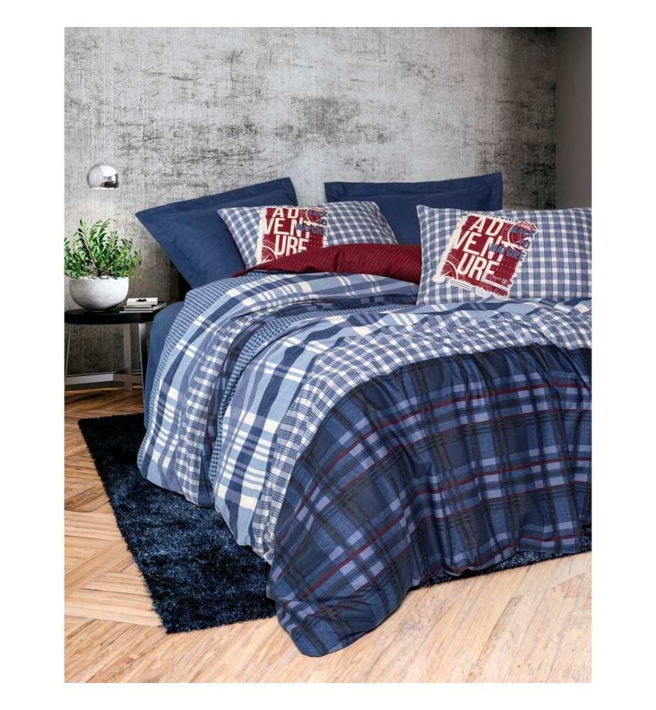 Ensemble housse de couette simple Ranforce, bleu foncé, 100 % COTON RANFORCE