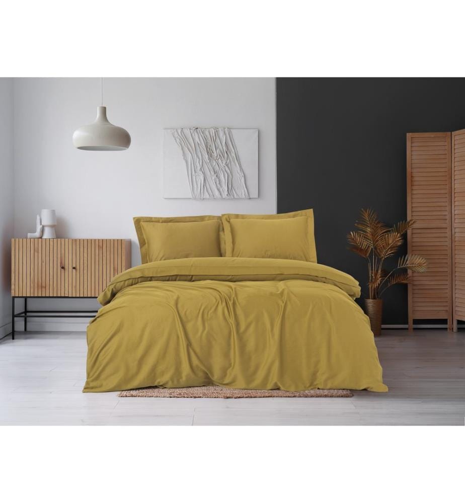 Ensemble housse de couette super king en satin, moutarde, 100 % SATIN DE COTON