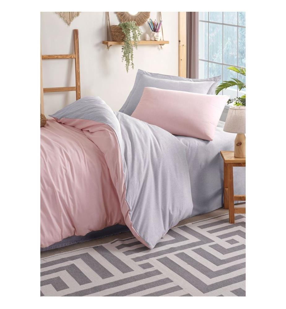 Ensemble housse de couette simple, poudre, gris, 65 % COTON / 35 % POLYESTER