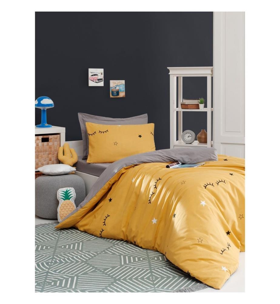 Ensemble housse de couette simple, jaune, 65 % COTON / 35 % POLYESTER