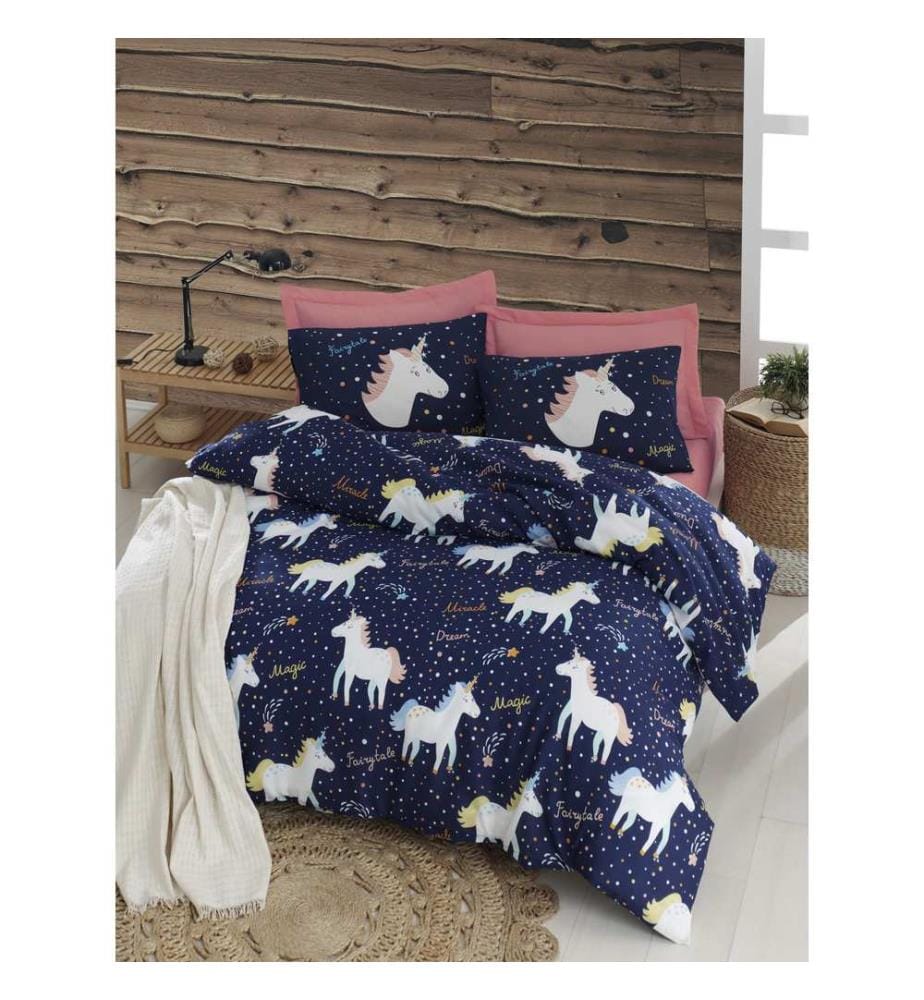 Ensemble housse de couette king size, bleu foncé, blanc, jaune, 65 % COTON / 35 % POLYESTER