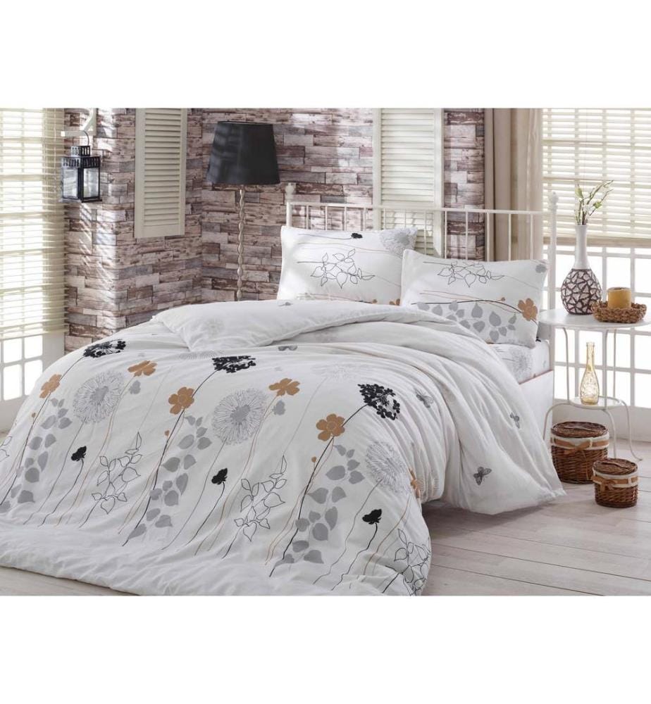 Ensemble de housse de couette king, blanc, gris, noir, marron, 65 % COTON / 35 % POLYESTER