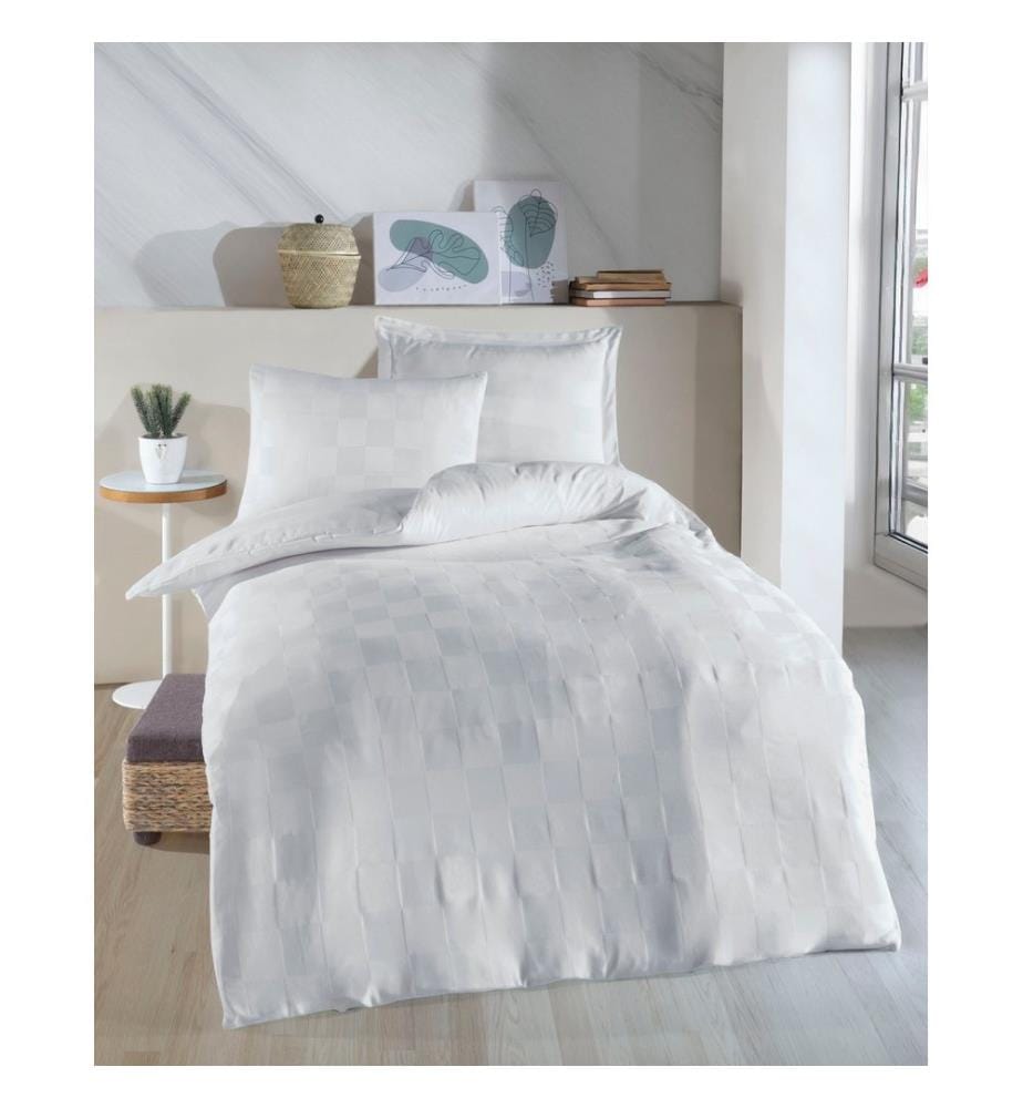 Ensemble de housse de couette simple, blanc, 70 % COTON / 30 % POLYESTER