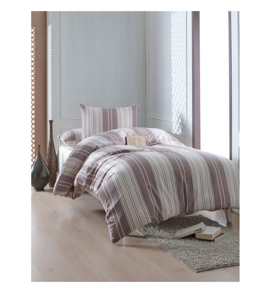 Ensemble housse de couette simple, marron, beige, 70 % COTON / 30 % POLYESTER