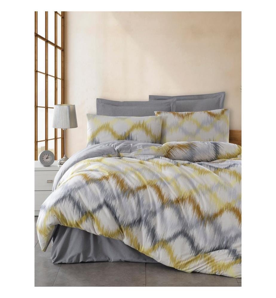 Ensemble housse de couette simple, gris, jaune, 65 % COTON / 35 % POLYESTER