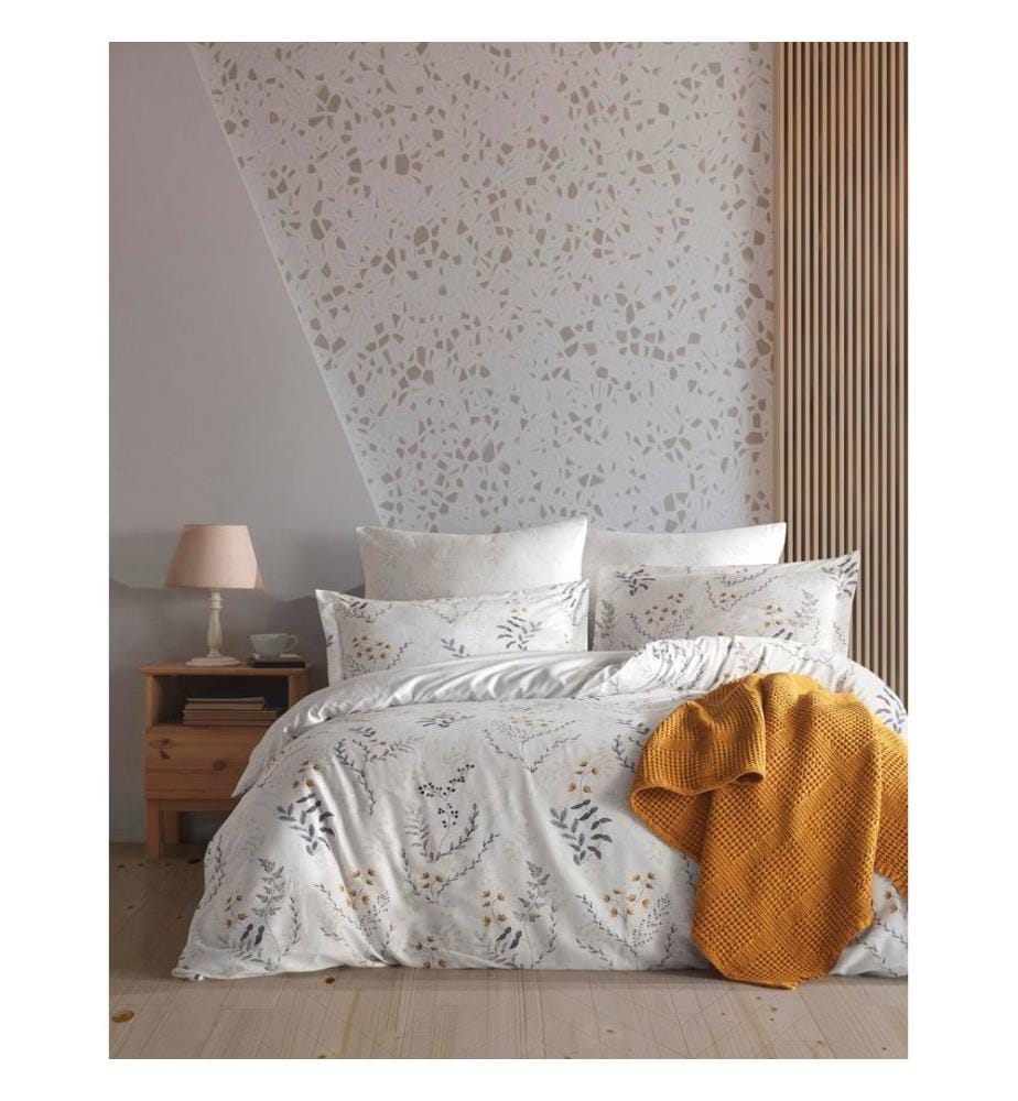 Ensemble housse de couette simple Ranforce, blanc, gris, orange, 100 % COTON RANFORCE