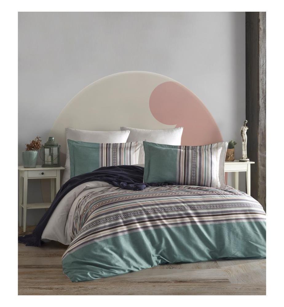 Ensemble housse de couette simple Ranforce, vert, blanc, marron, beige, 100 % COTON RANFORCE