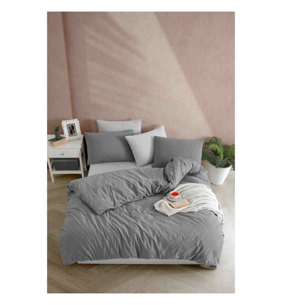 Ensemble housse de couette simple, anthracite, 70 % COTON / 30 % POLYESTER