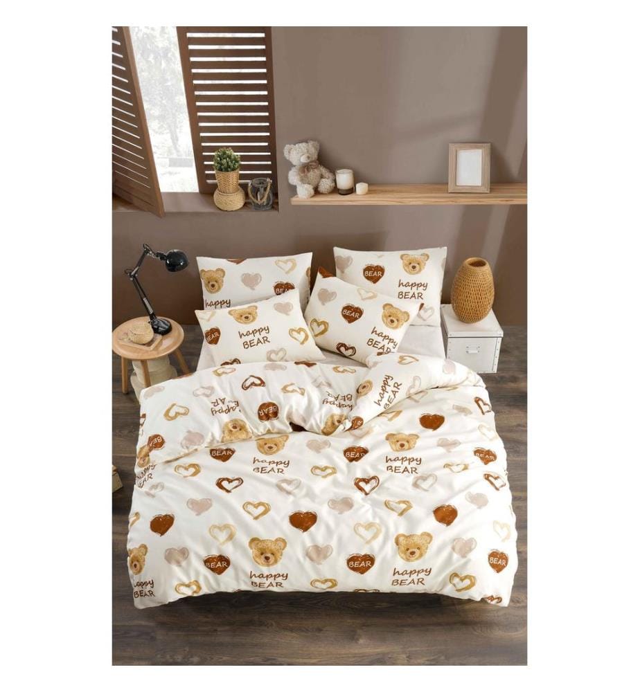 Ensemble housse de couette king size, moutarde, blanc, gris, rose, 65 % COTON / 35 % POLYESTER