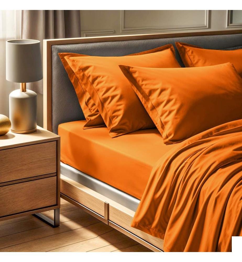 Drap-housse simple Ranforce, orange, 100 % COTON RANFORCE