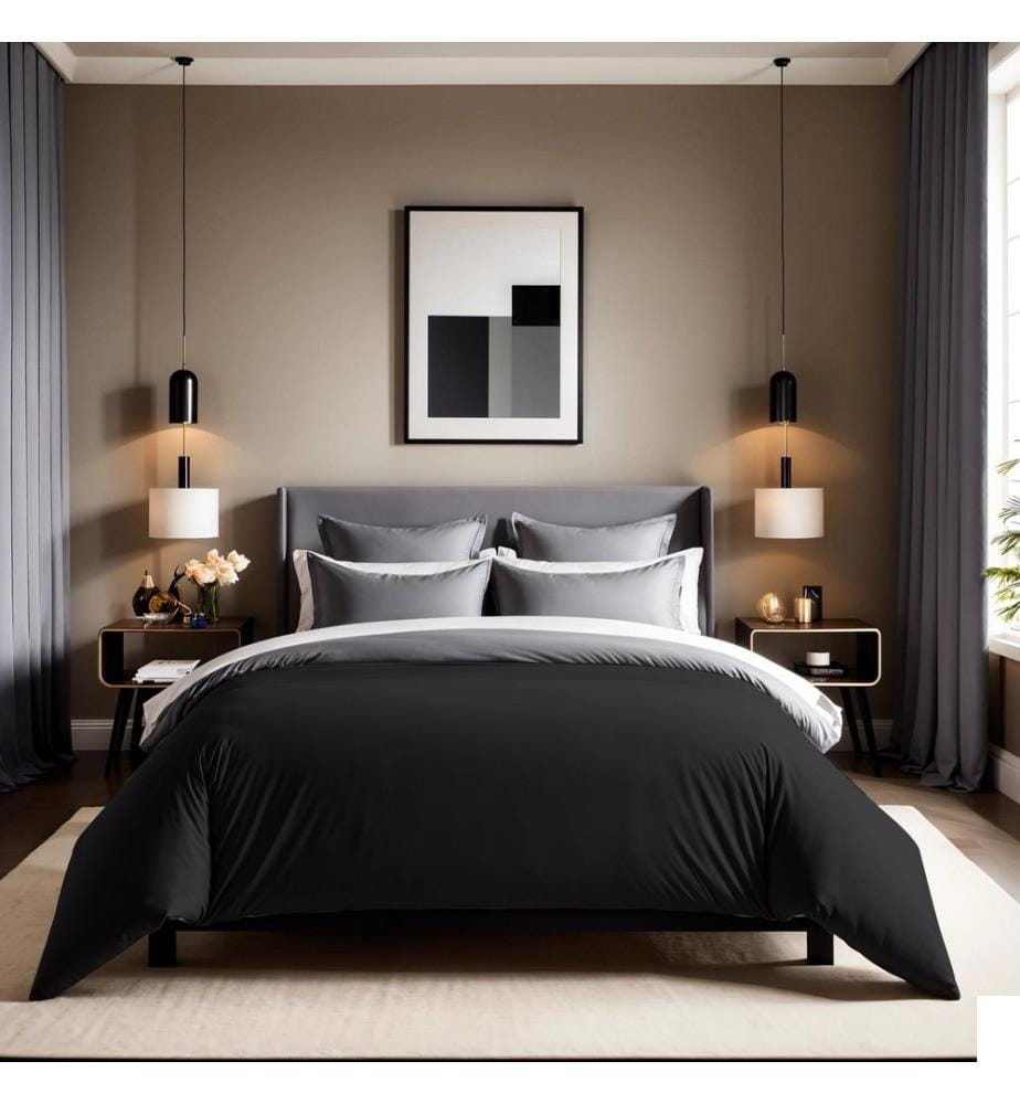 Housse de couette simple Ranforce, noir, 100 % COTON RANFORCE