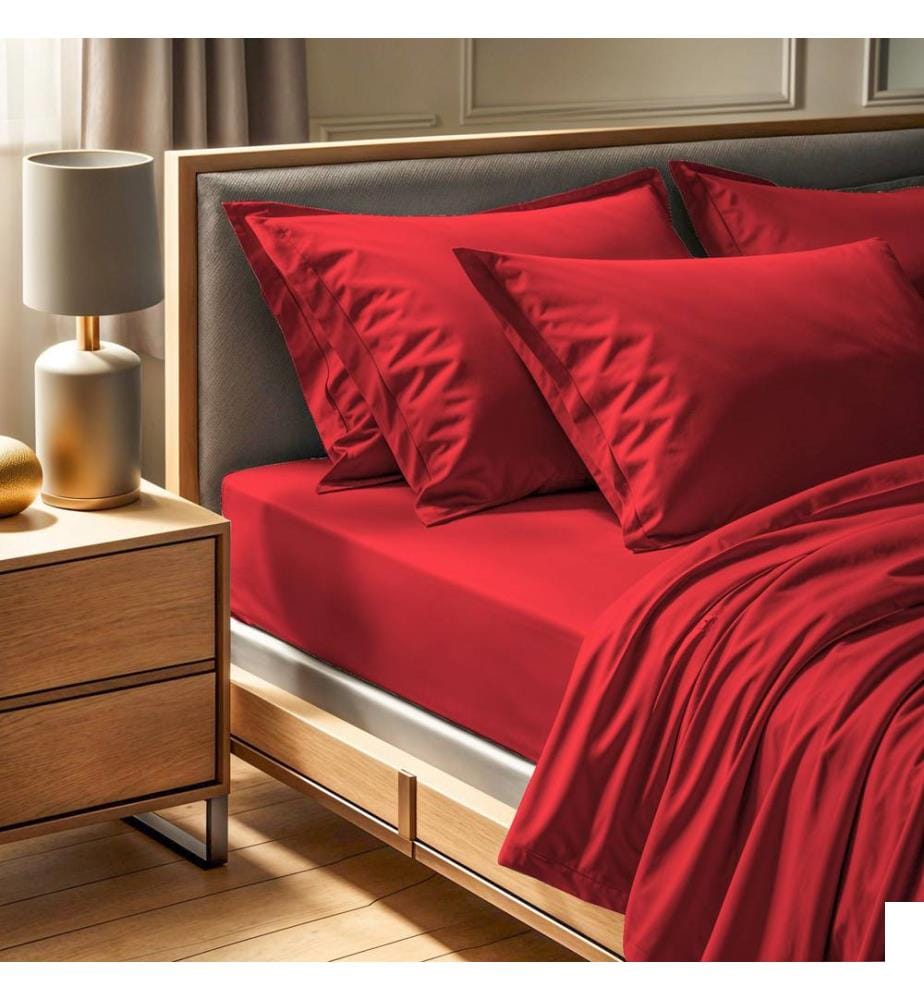 Drap-housse simple Ranforce, rouge, 100 % COTON RANFORCE