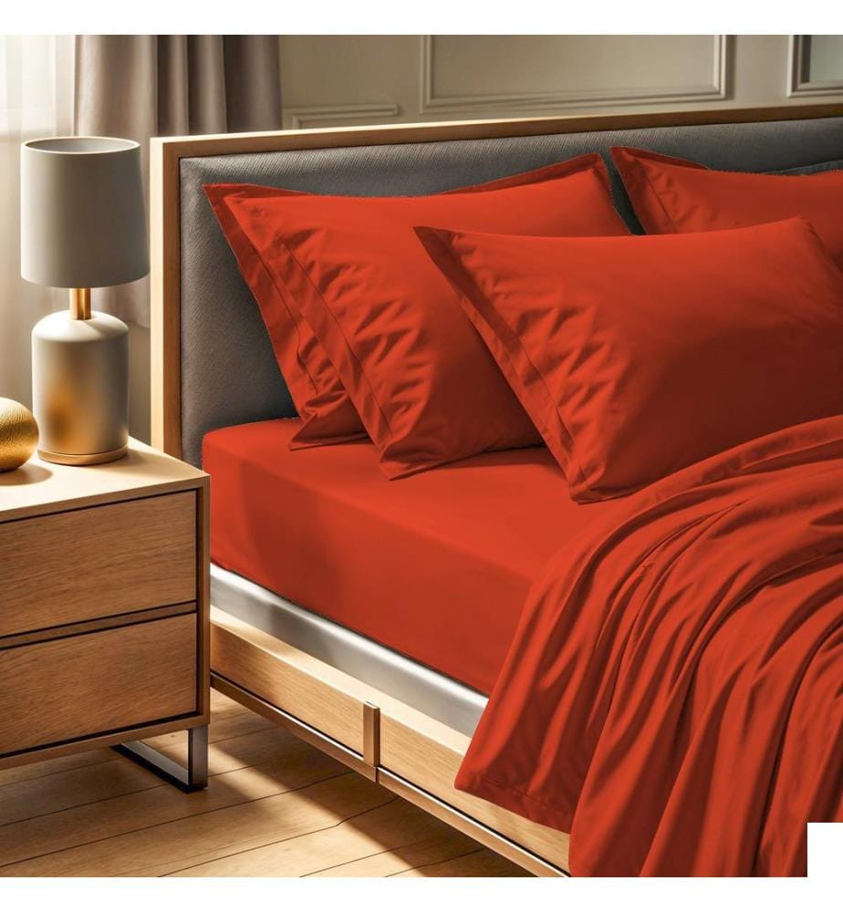 Drap-housse simple Ranforce, rouge tuile, 100 % COTON RANFORCE